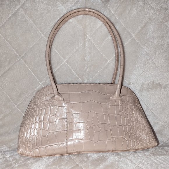 Furla Croc Embossed Beige Leather Satchel - Picture 1 of 15